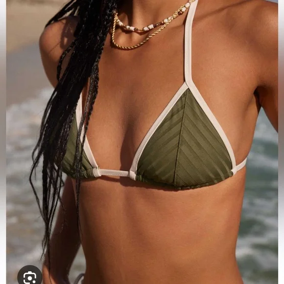 Aerie Wide Rib String Triangle Halter Bikini Top - Picture 1 of 6